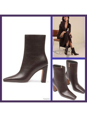 Women's Square Toe Chunky Block Heel Ankle Booties Side Zip Faux Leather